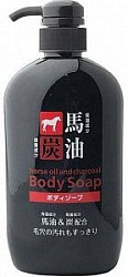 Kumano Cosmetics Horse Oil Жидкое мыло для тела увлажняющее с лошадиным маслом и древесным углём 600 мл