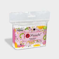 Maneki Палочки ватные гигиенические серия Lovely с розовым пластиковым стиком в zip-пакете 200 шт./упаковка