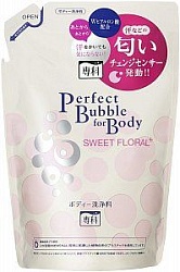 Shiseido Senka Perfect Bubble Дезодорирующий гель для душа с эффектом увлажнения с гиалуроновой кислотой со сладким цветочным ароматом сменный блок 350 мл