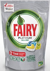 Fairy Platinum All in 1 Средство для мытья посуды в капсулах для автоматических посудомоечных машин Лимон 50 шт