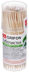 Grifon Зубочистки деревянные бёреза в пластиковой баночке 100 шт