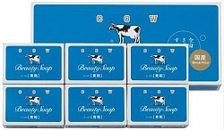 Cow Молочное освежающее мыло Beauty Soap синяя упаковка кусок 85 г × 6  шт