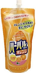 Mitsuei Средство для мытья посуды, овощей и фруктов аромат апельсина мягкая упаковка 0,5 л